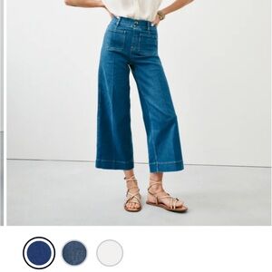 Women's Spanx Cropped Blue Wide-Leg Jeans